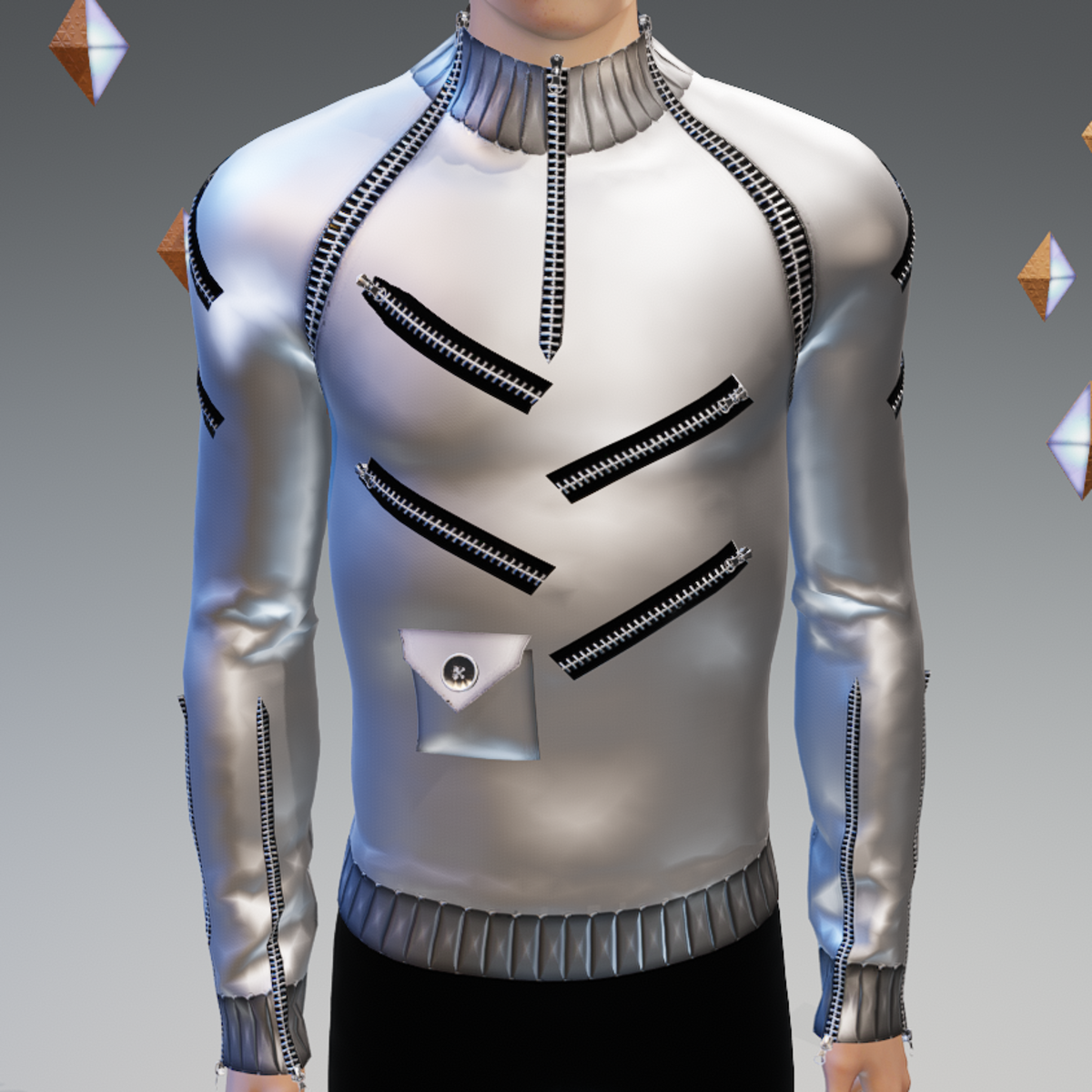 Moda-Futuro Space-Age 19 Zippers Silver Sweater