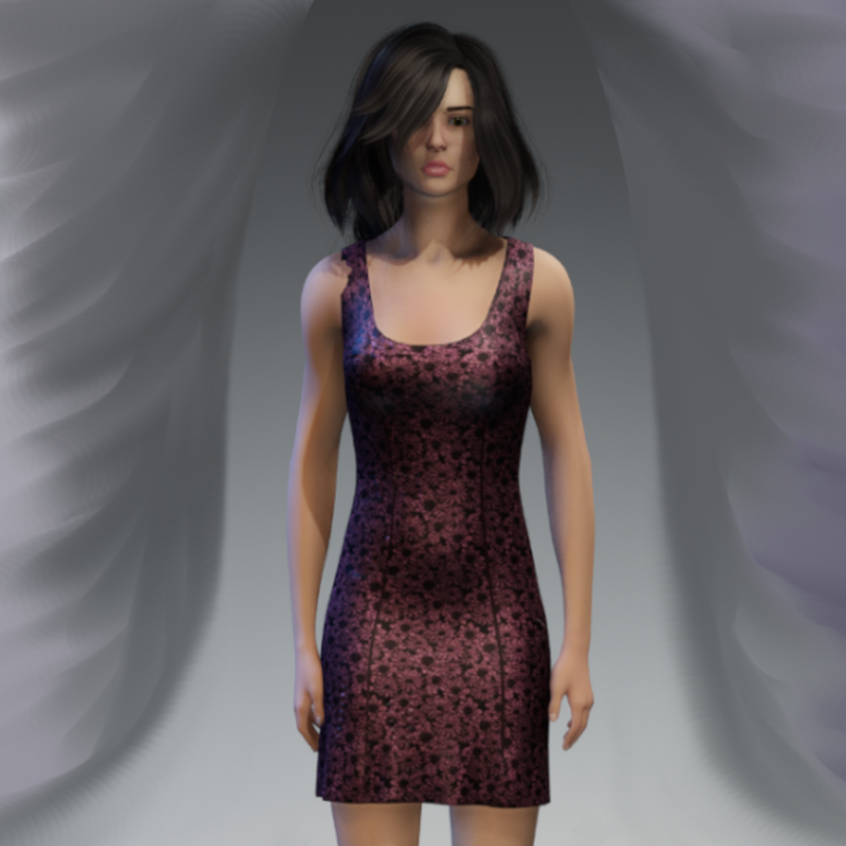 Darted Floral Dress - Purple