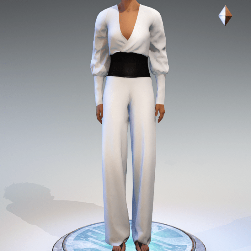 Wrapped Pantsuit - Linen and Leather - White