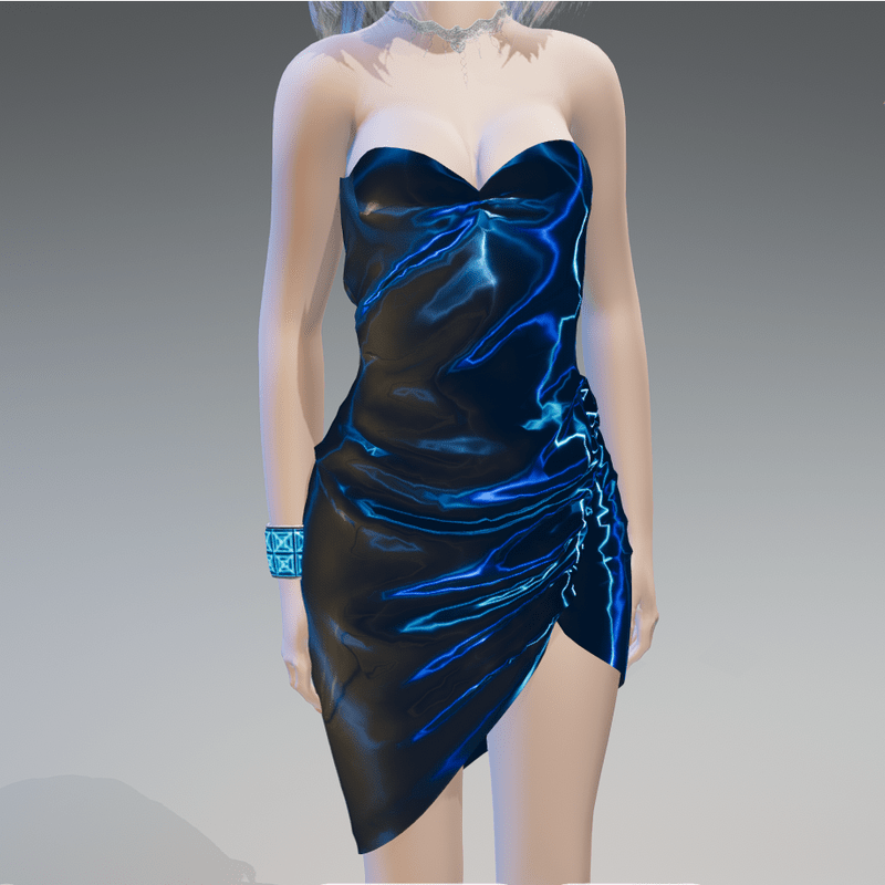 Midnight-Blue Side-Drape Cocktail Dress - Female