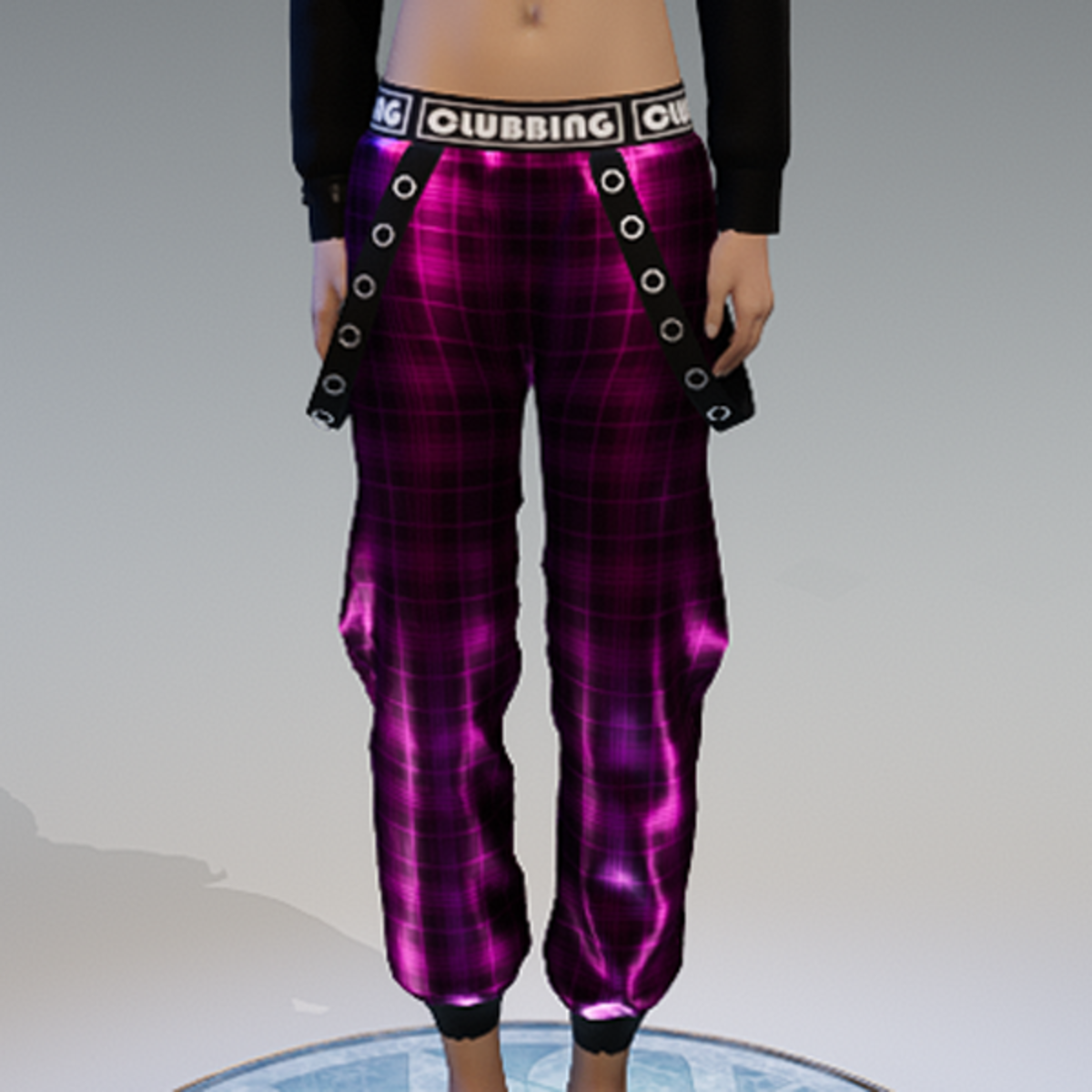 Checkered Metallic Pink Clubbing Sweatpants with Straps