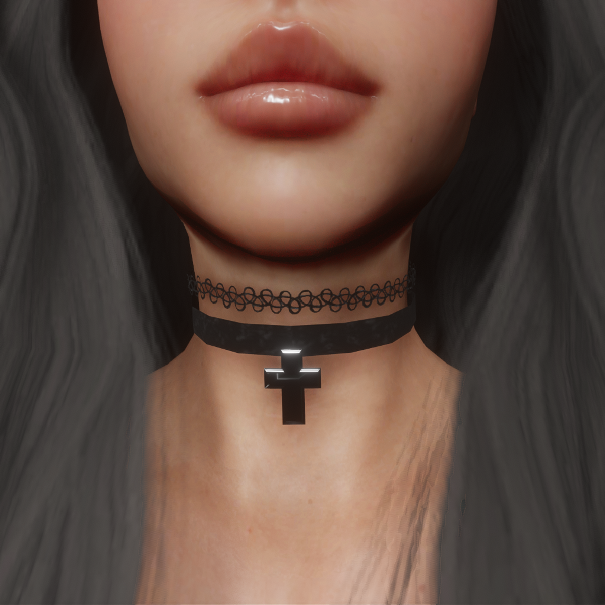 Tattoo Choker & Velvet Cross Choker Set