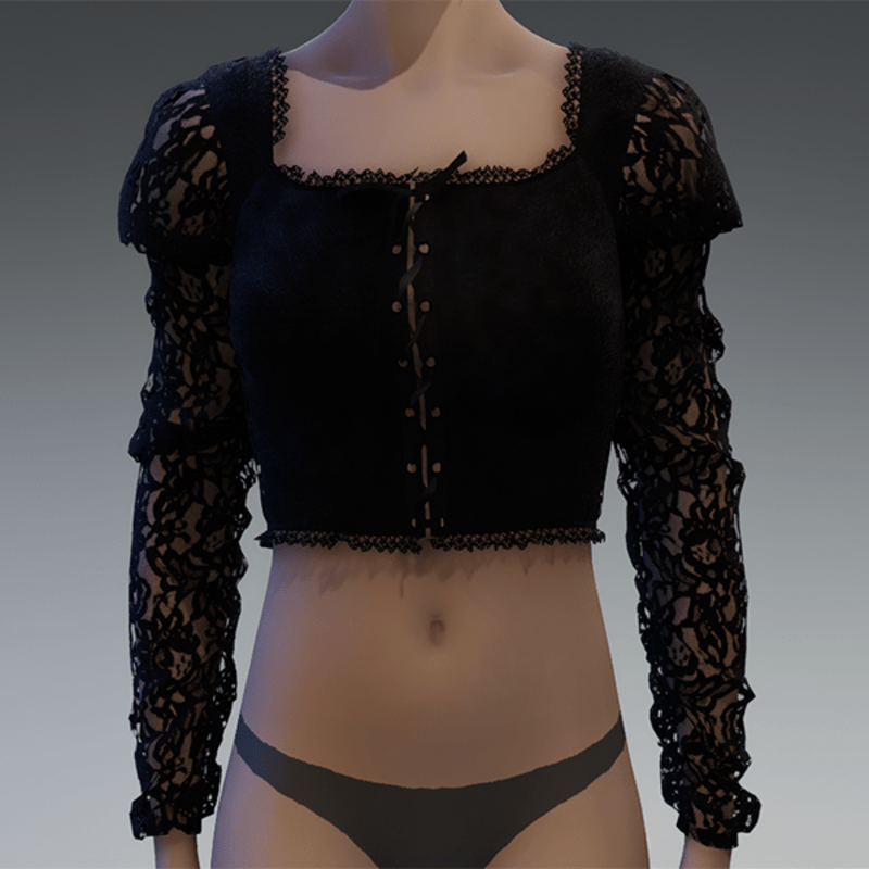 Black lace up lace top