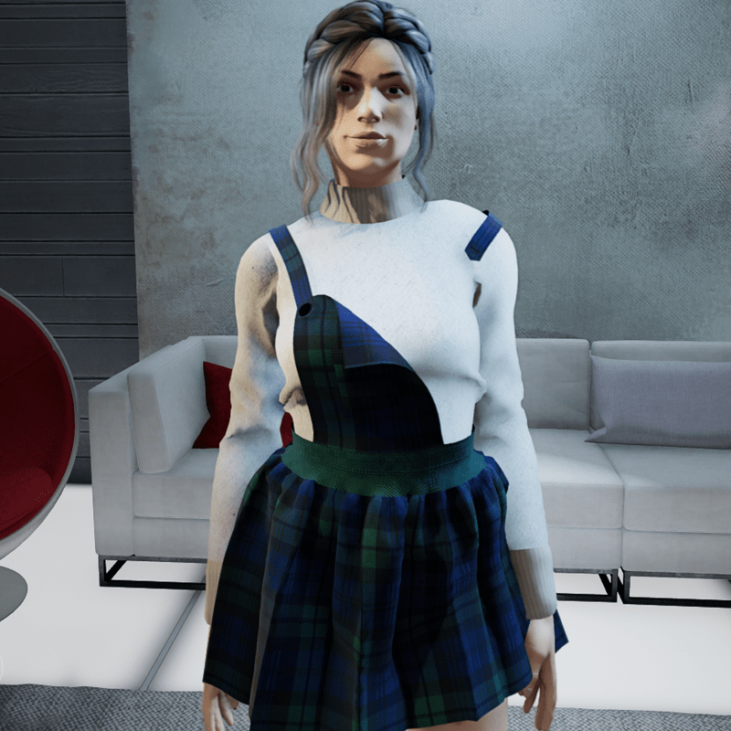 Mini dress in scottish wool fabric BLUE and GREEN