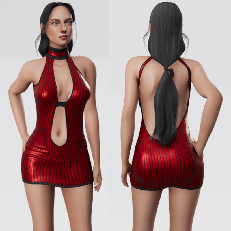 Pin Striped Keyhole Dress - Red