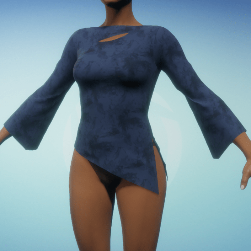 Boatneck Blouse - Blue Abstract