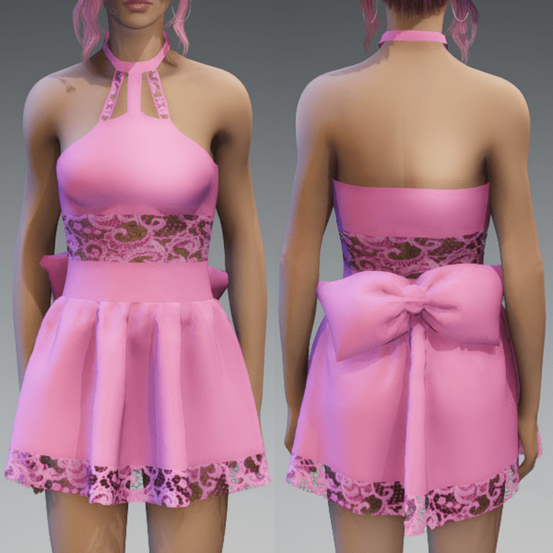 Pastel Pink Cute Partydress with a Bow and Lace