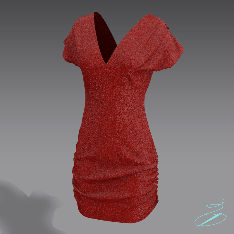 Shirring Velvet Mini Dress - Red