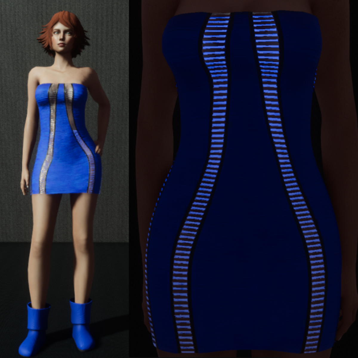 Emissive Animated Razor Cut Dress - Blue