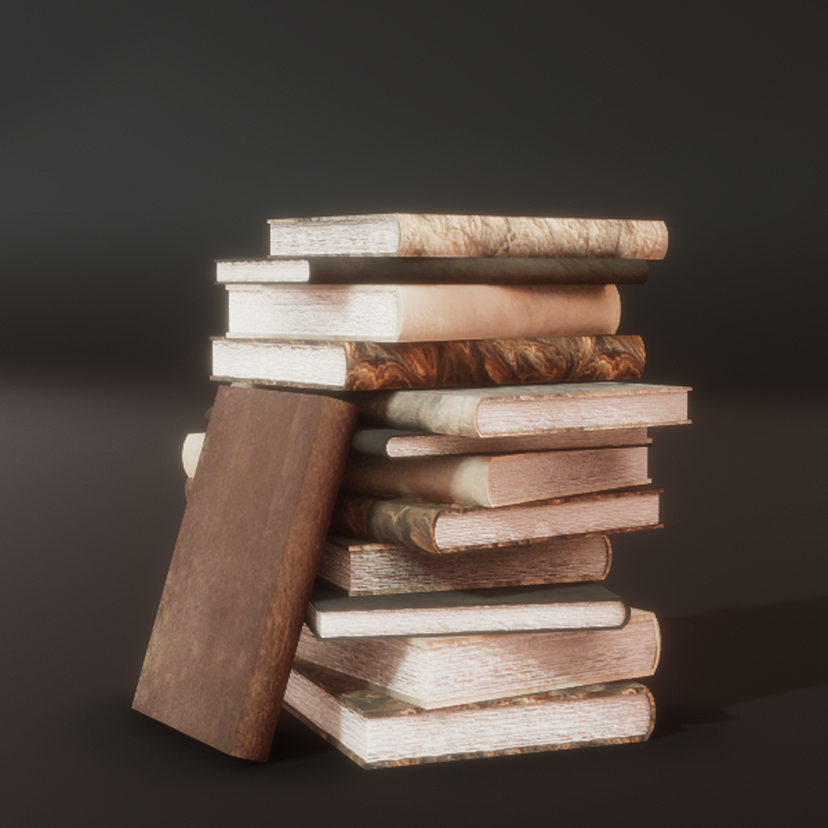 Book Stack with Leaning Book - tans