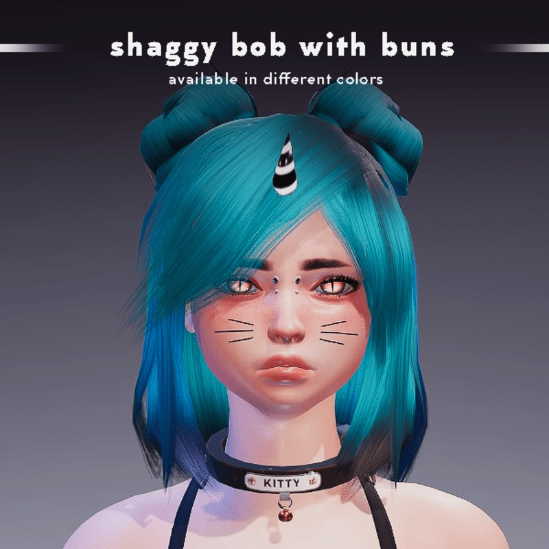 Shaggy Bob Hair with Buns (F)