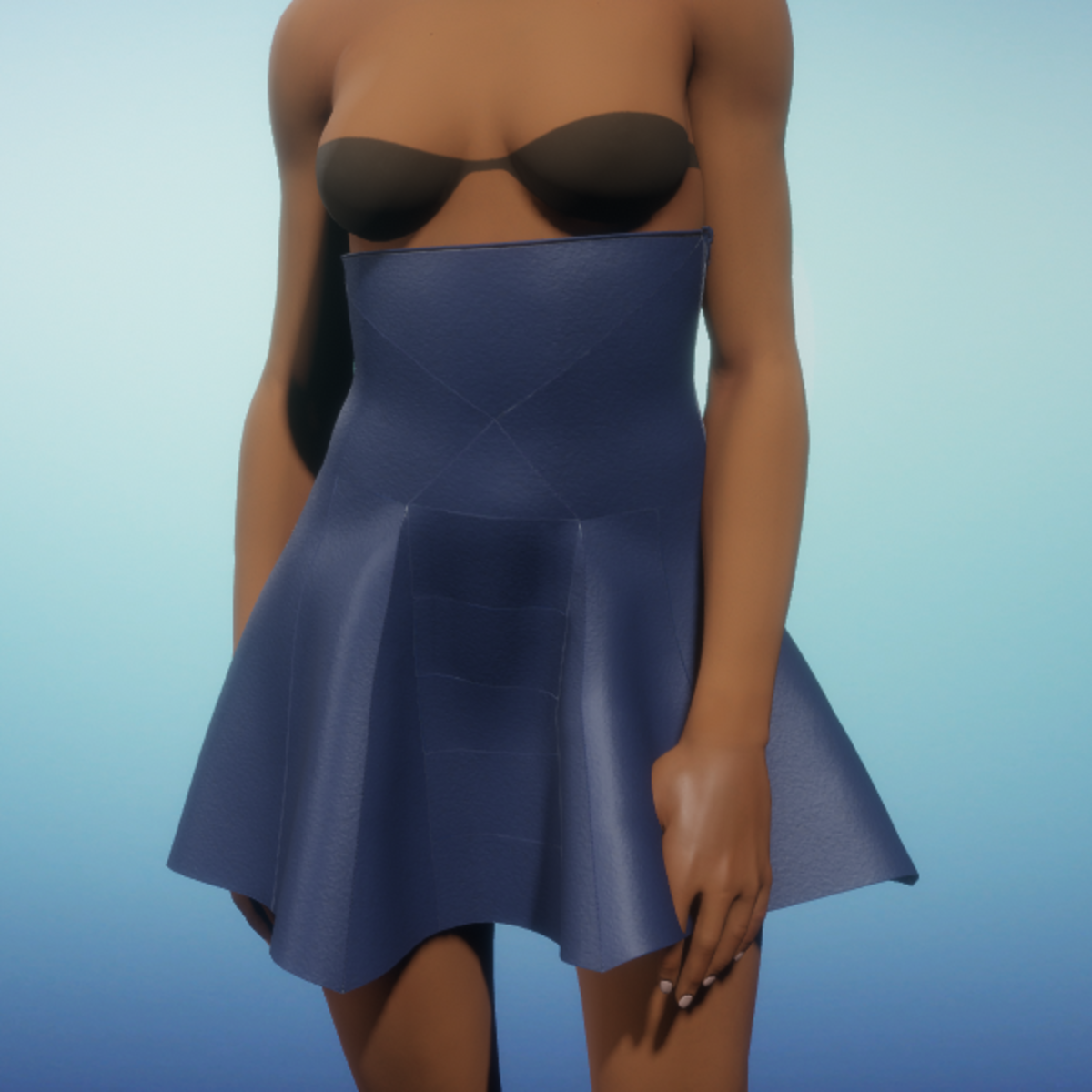 High Waist Skirt - Blue Leather