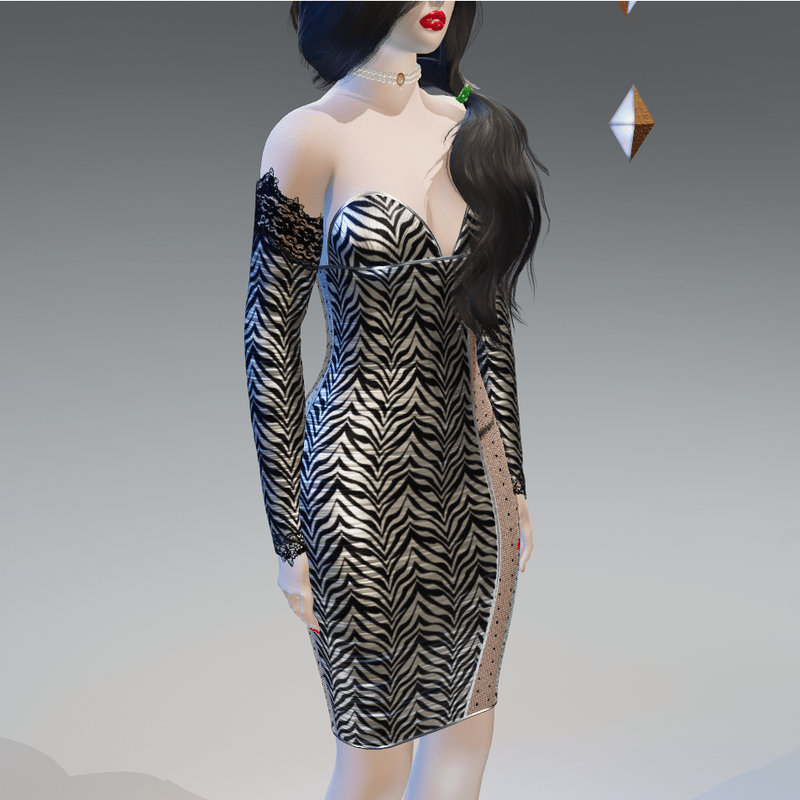 Silver-Zebra Laced-Sides Arm-Gloves Bodycon Dress - Female