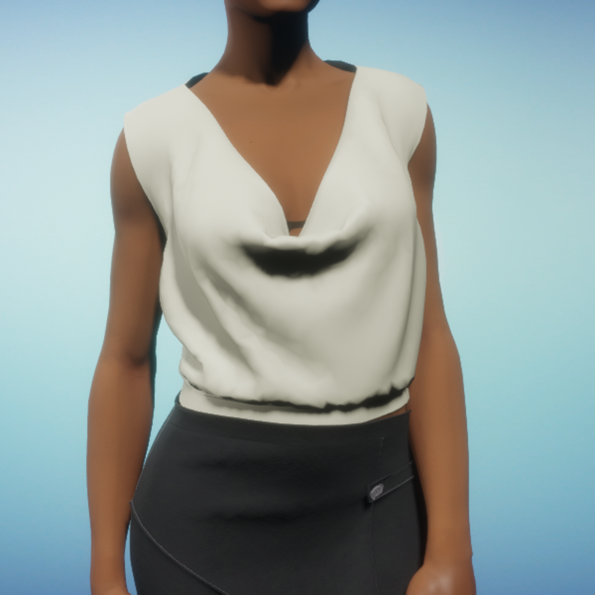 Sleeveless Cowl Blouse - Cream Silk