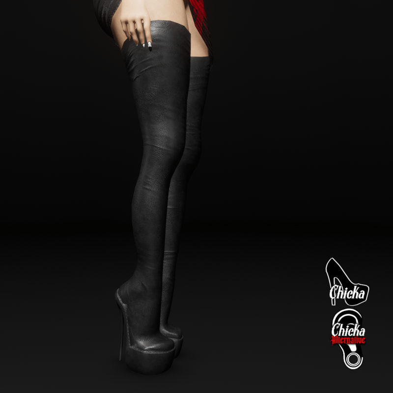 Thigh high boots Black leather (CHICKA AVATARS)