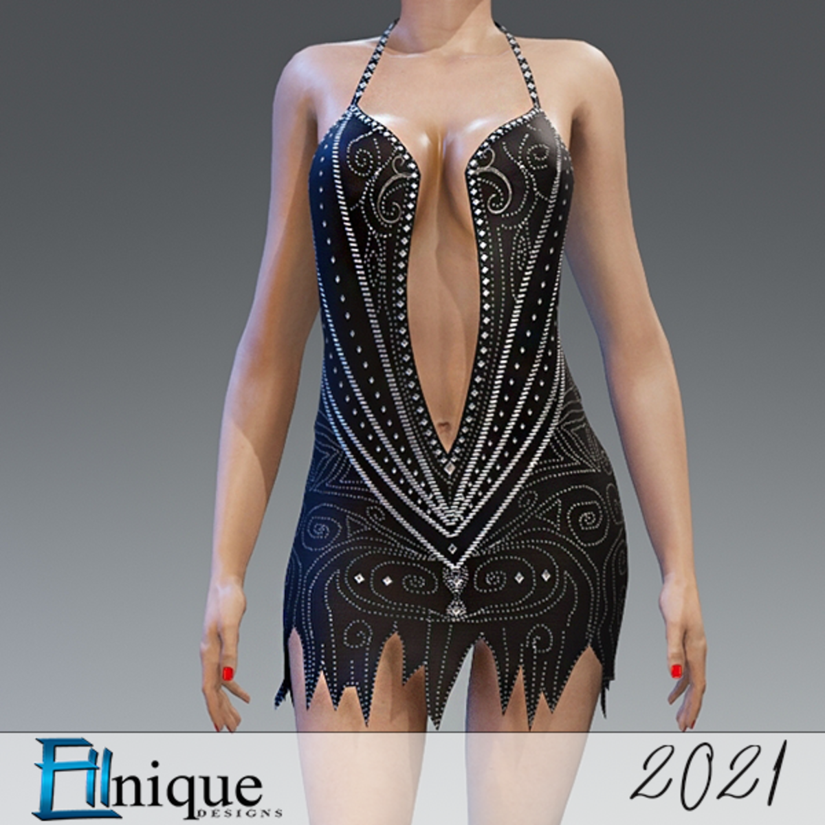 2021 New Year Cocktail dress with Studs Black
