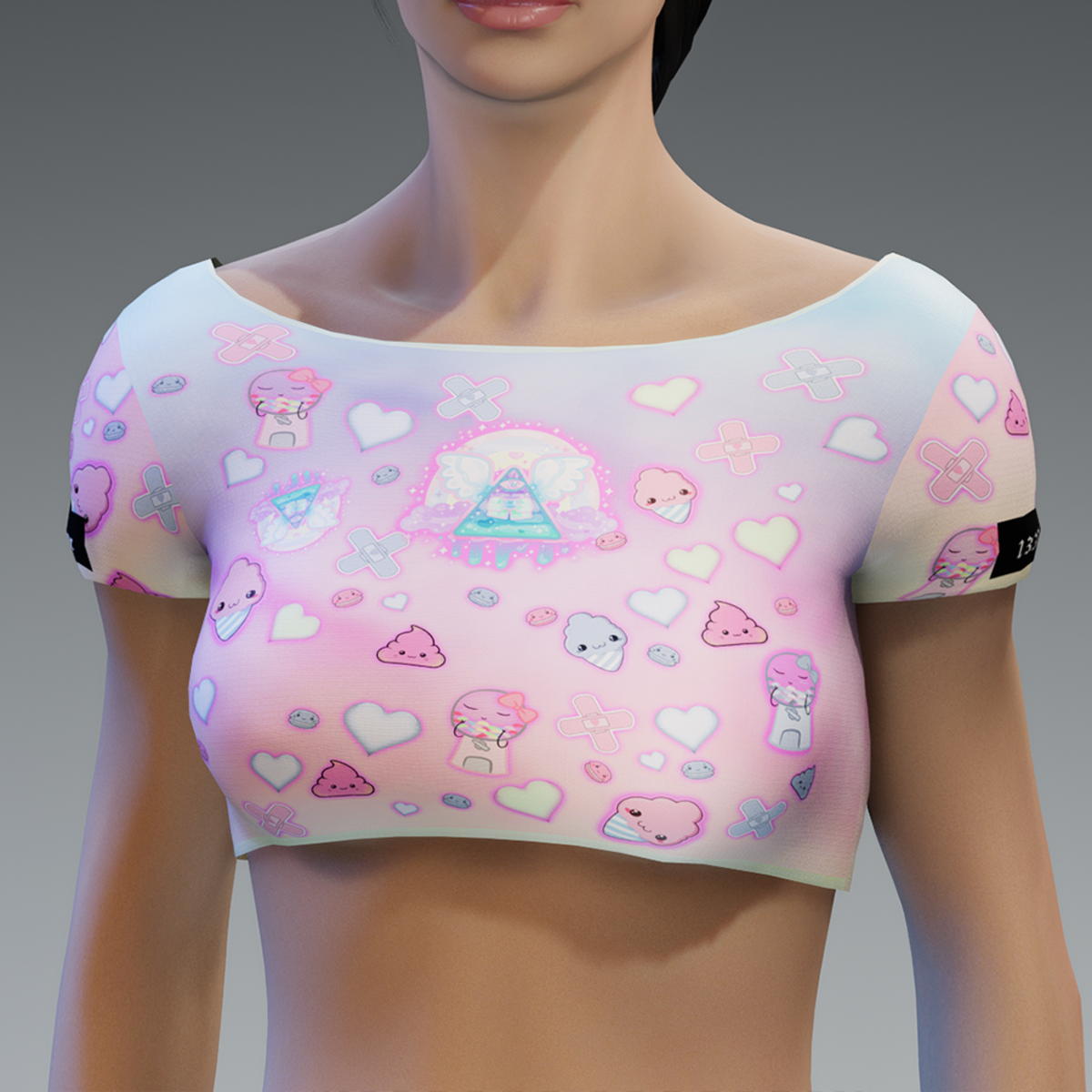 Women's Kawaii Rainbow Pastel Print Crop Tee