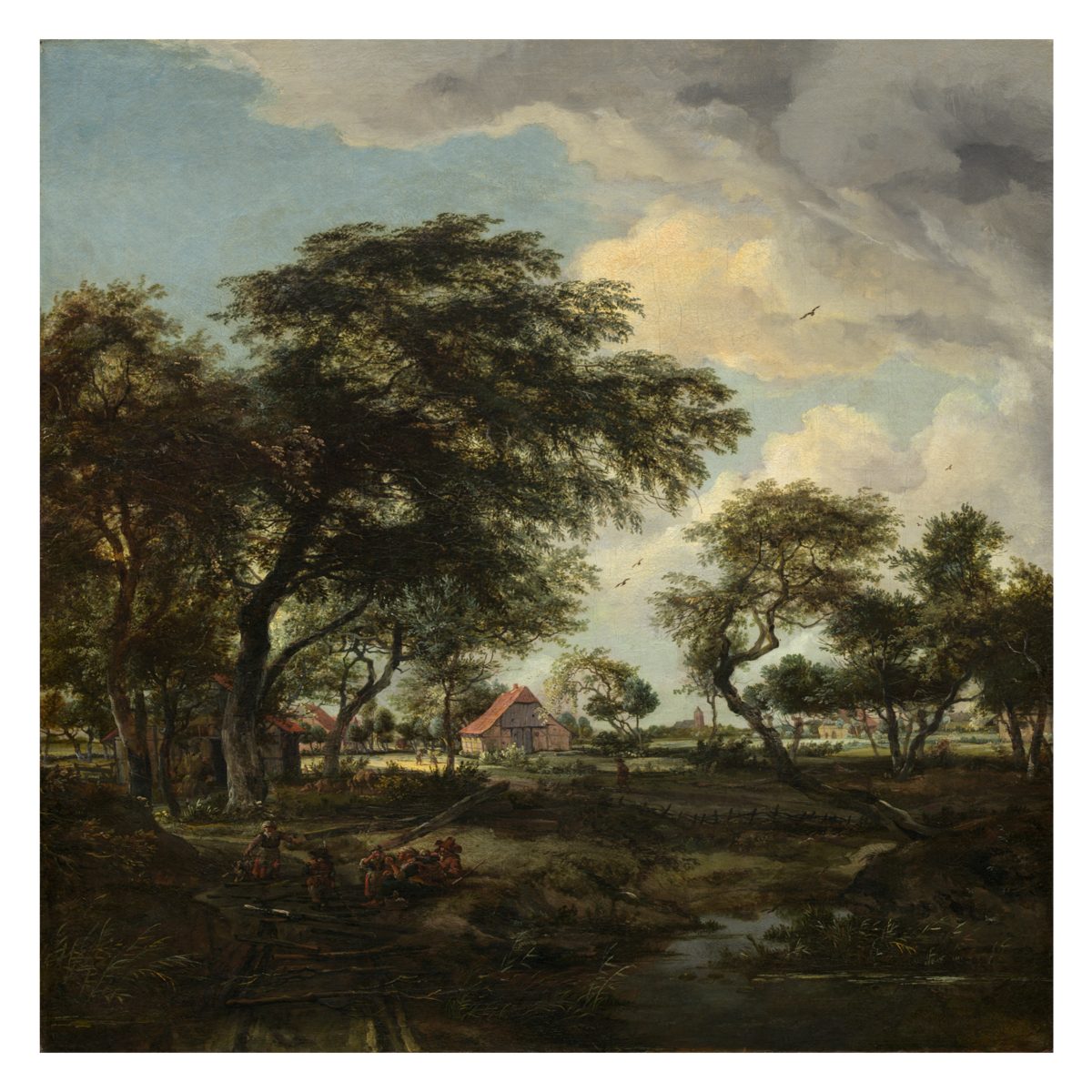 *Public Domain Arts* A Farm in the Sunlight, Meindert Hobbema - 1668