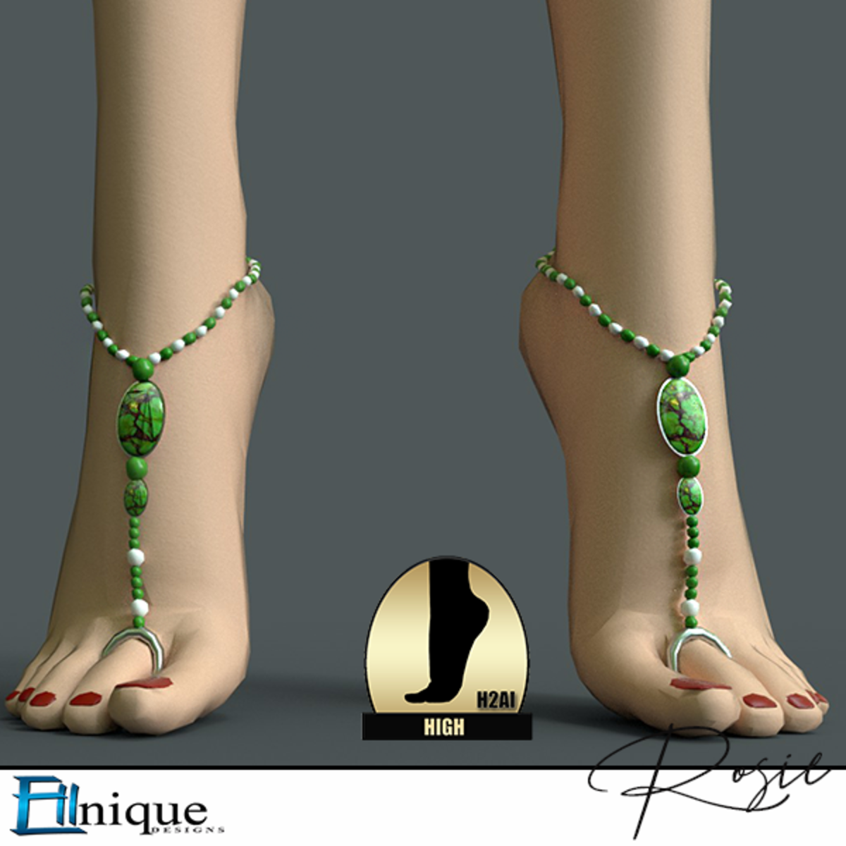 Green Jewelled ankle bracelet H2AI 2" HIGH