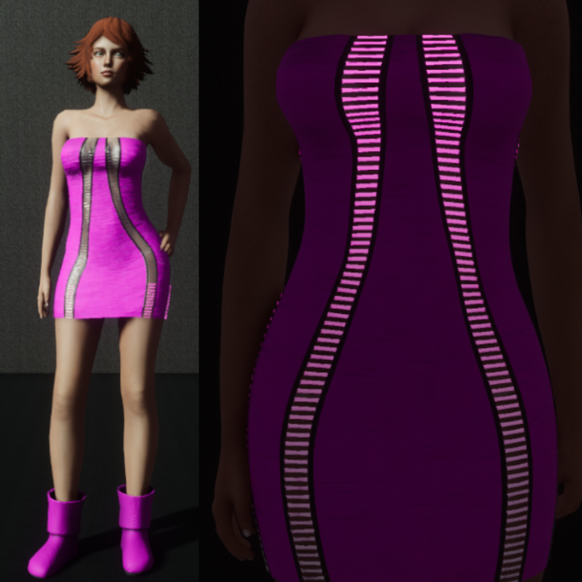 Emissive Animated Razor Cut Dress - Pink