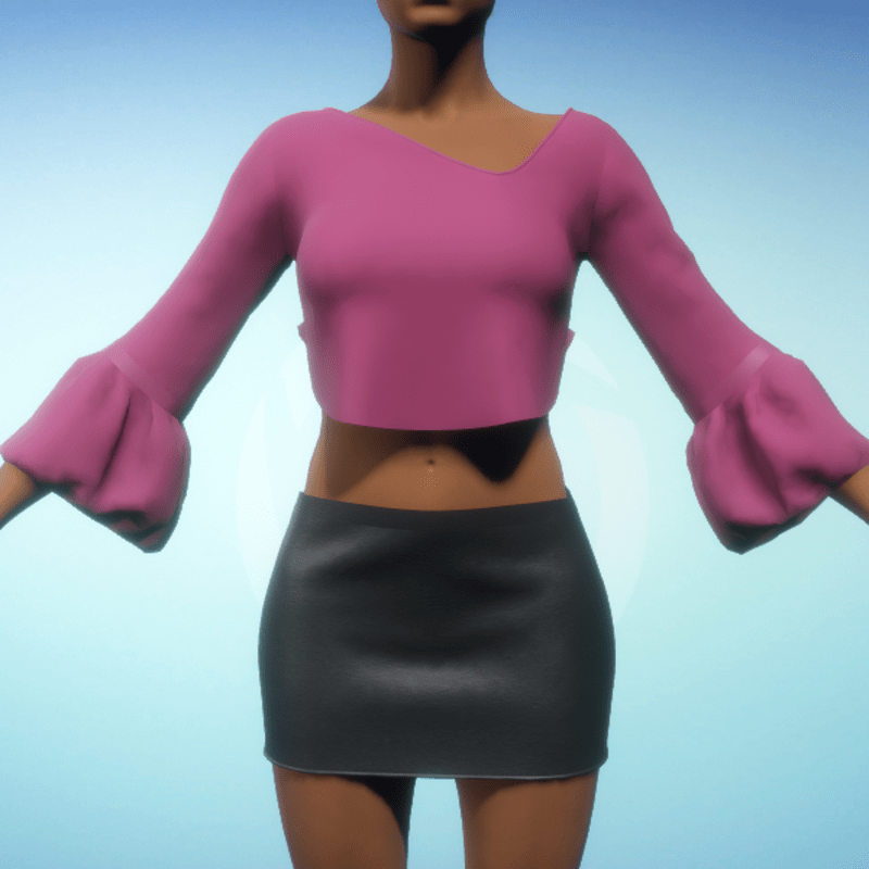 Cropped Bell-sleeve Top - Fushia Chiffon