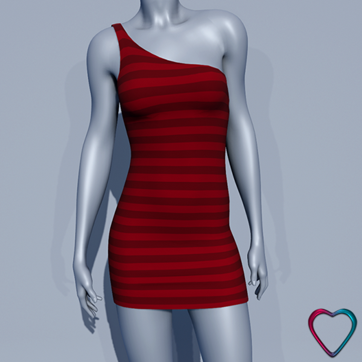 One Shoulder Striped Dress - Red