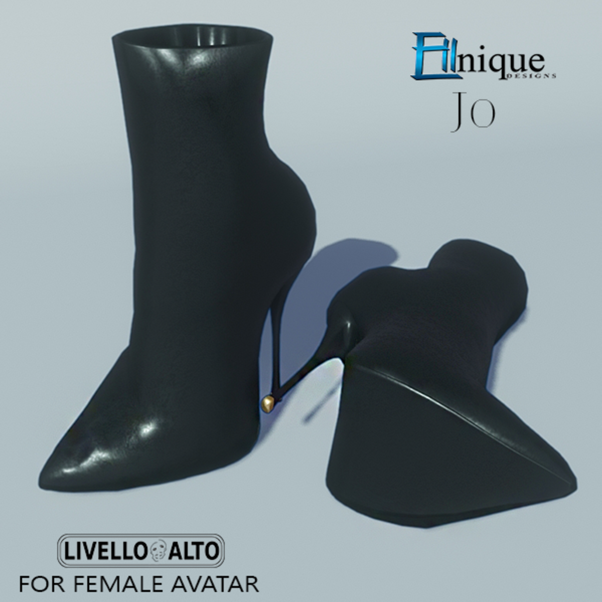 Jo- Black Leather Stiletto Ankle Boots Gold heel Tip -for LIVELLO ALTO Female Avatar.