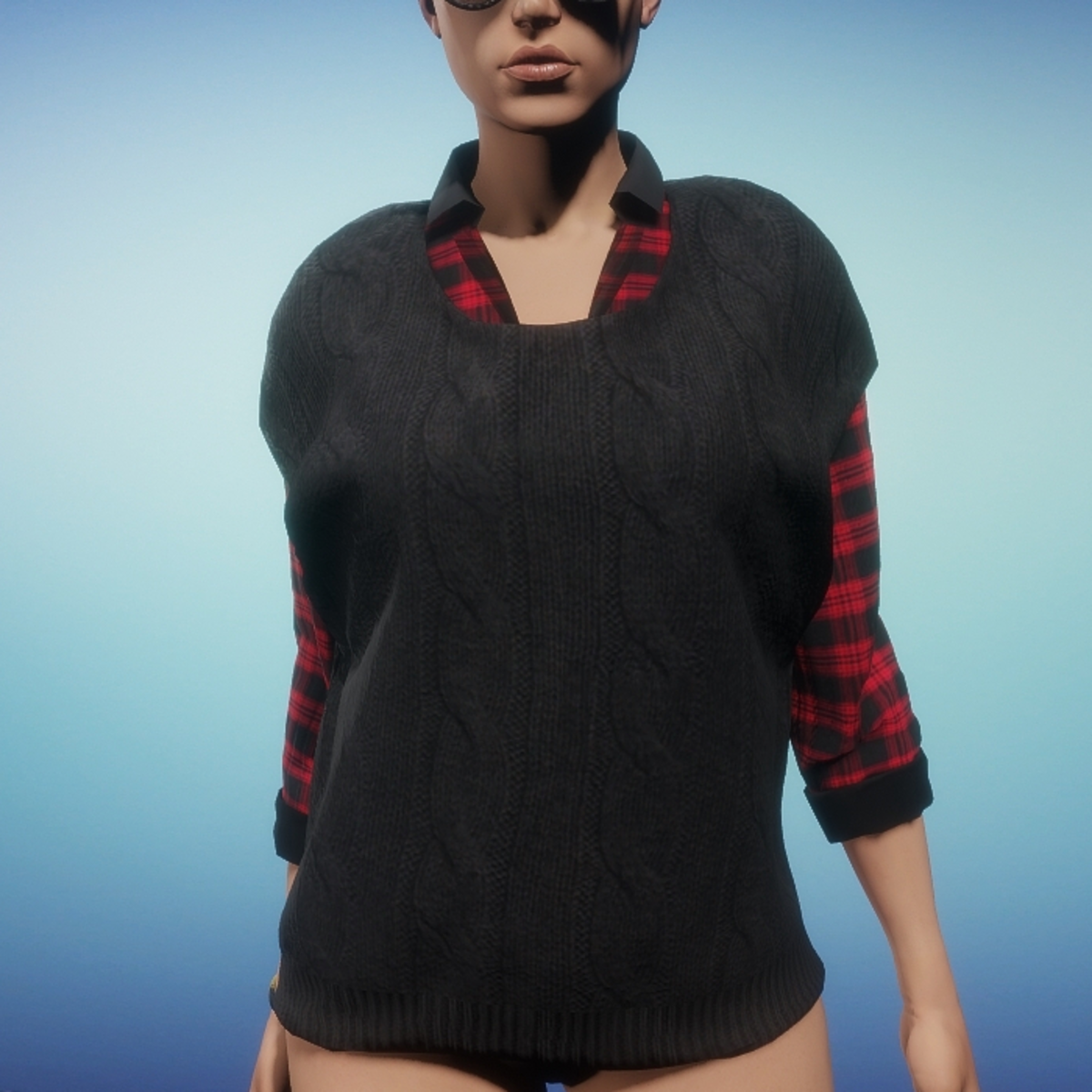 Collared Shirt with Sweater Vest (Plaid-Black)