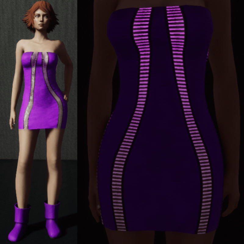 Emissive Animated Razor Cut Dress - Purple
