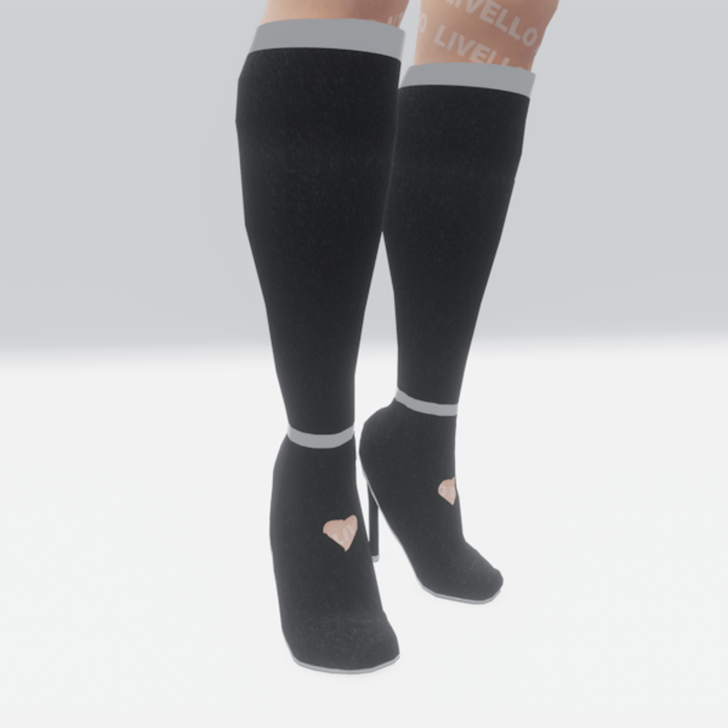 Heels With Heart Boots Knee High Black Silver (TM)