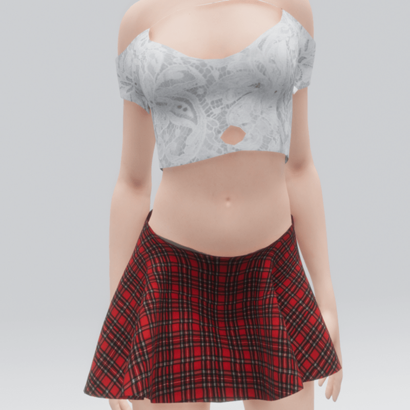 White Lace and Plaid Skirt (Swatch 3)