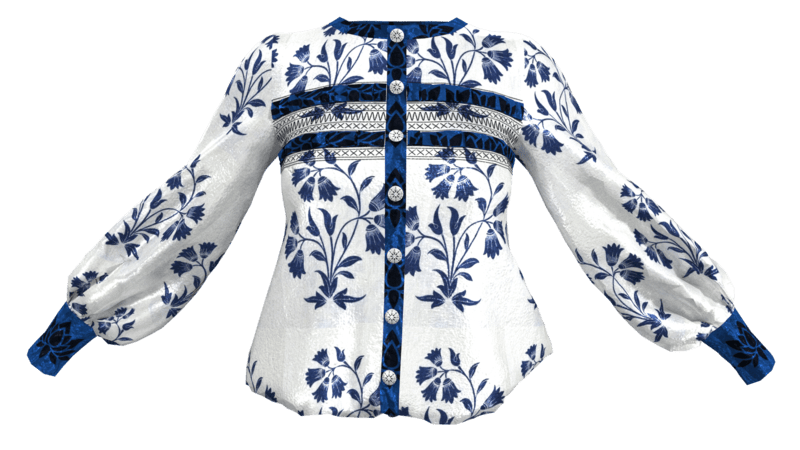 White Print Big Flower shirt With Embroidery