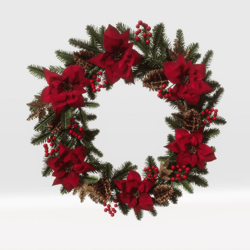 Christmas wreath with poinsettias