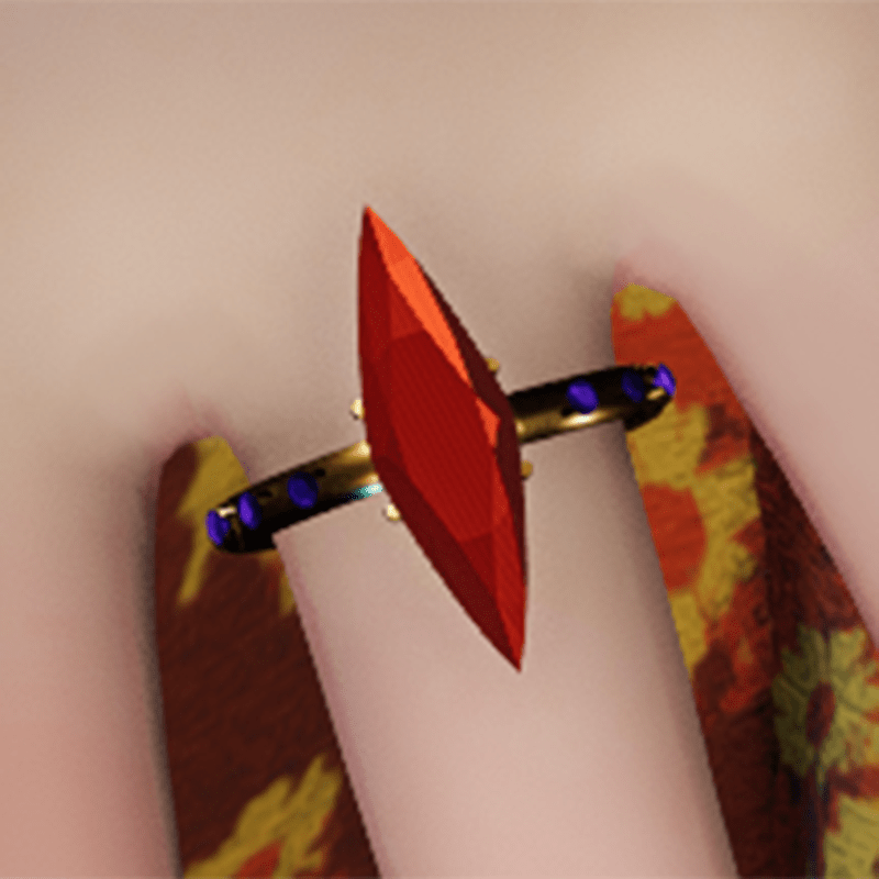 Gold red navette topaz ring with violet amethyst