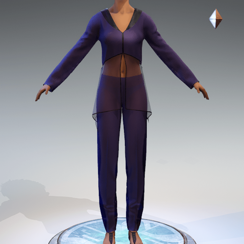 Sheer Tunic Suit - Purple Wool