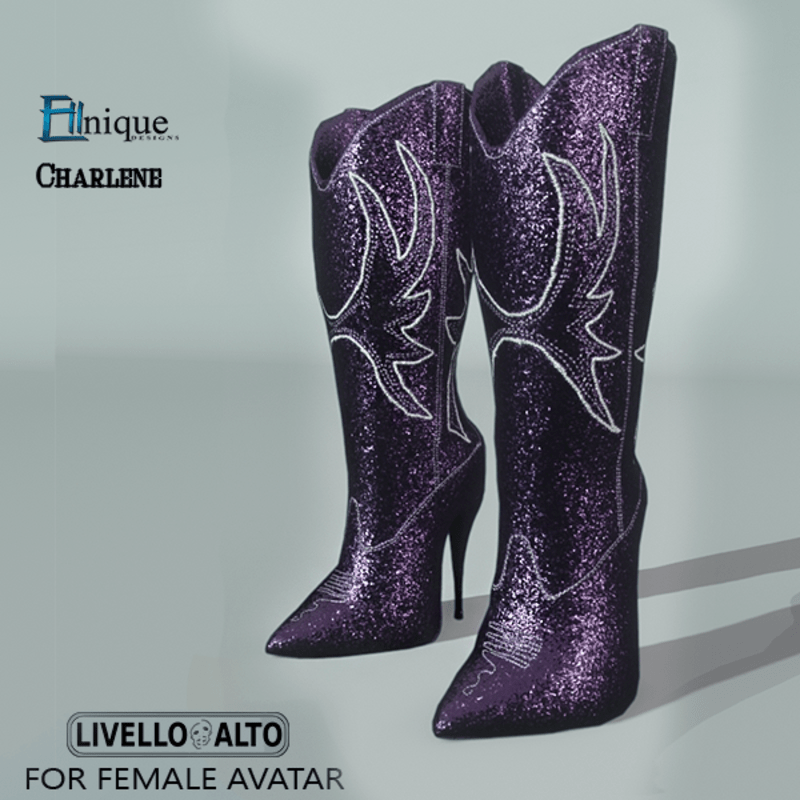 Charlene-Cowgirl Boots,Purple -for LIVELLO ALTO Female Avatar