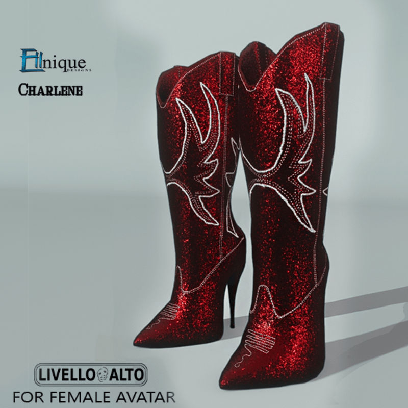Charlene-Cowgirl Boots, Ruby Red -for LIVELLO ALTO Female Avatar