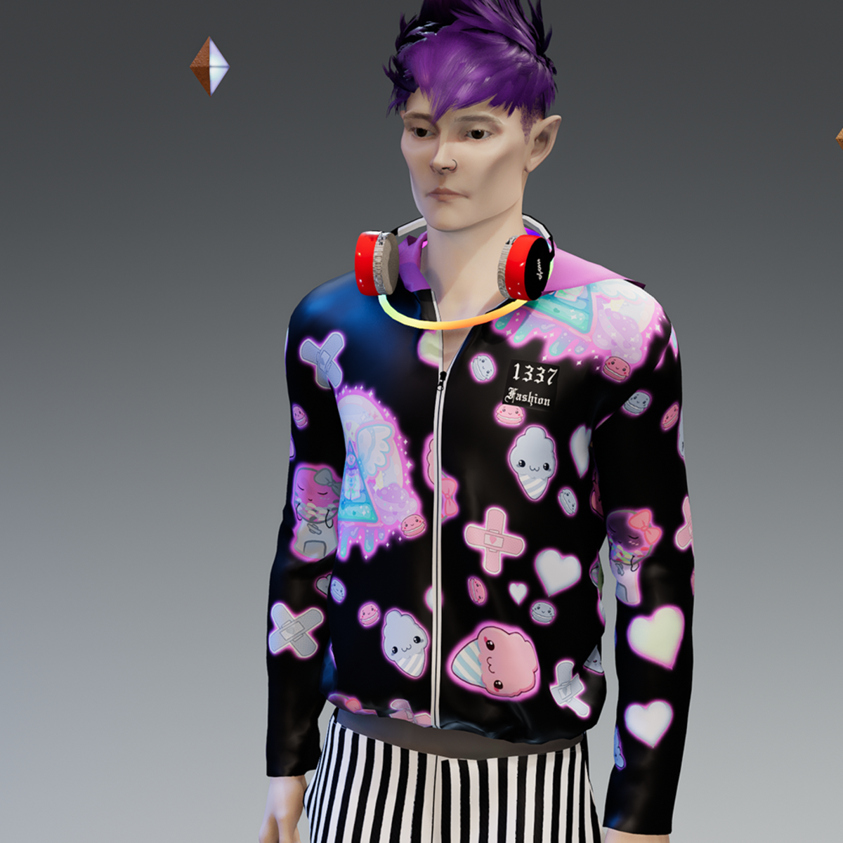 1337 Fashion Pastel Goth Zip-Up Hoodie