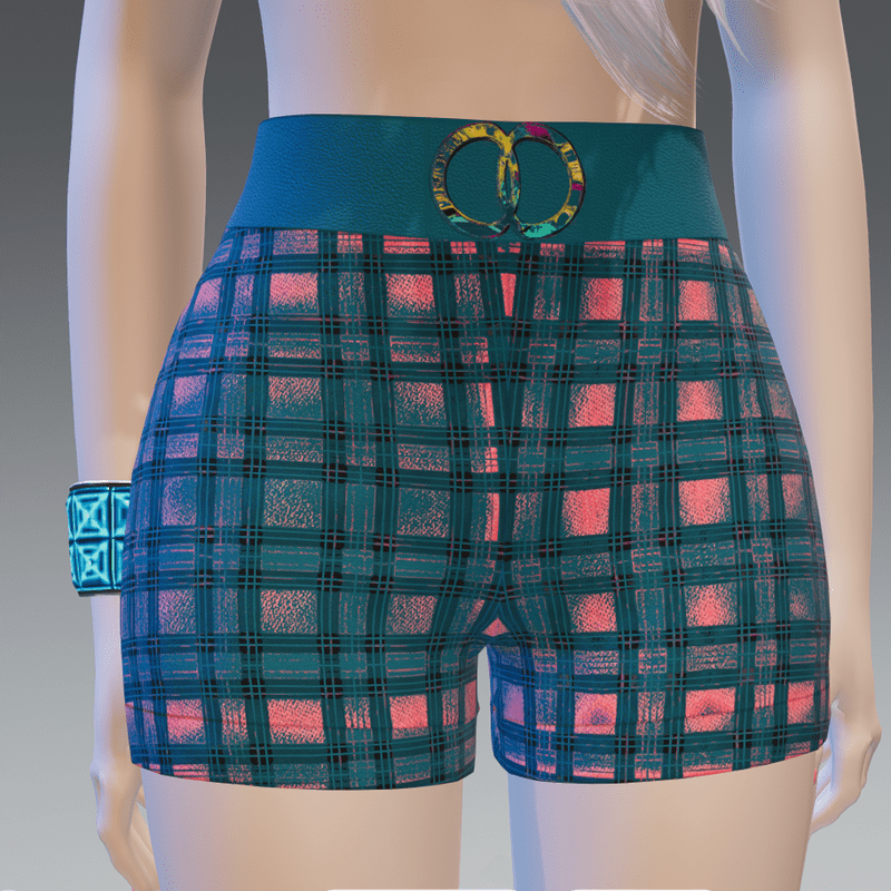 High Shorts w/Leather Belt Stressed-Plaid - Female