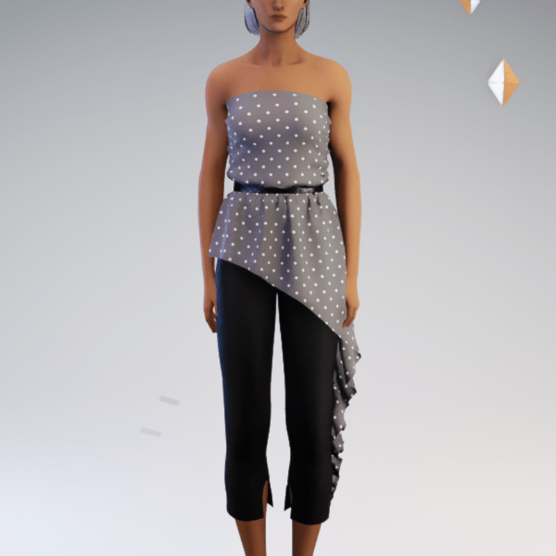 Peplum Pantsuit - Grey Polkadot