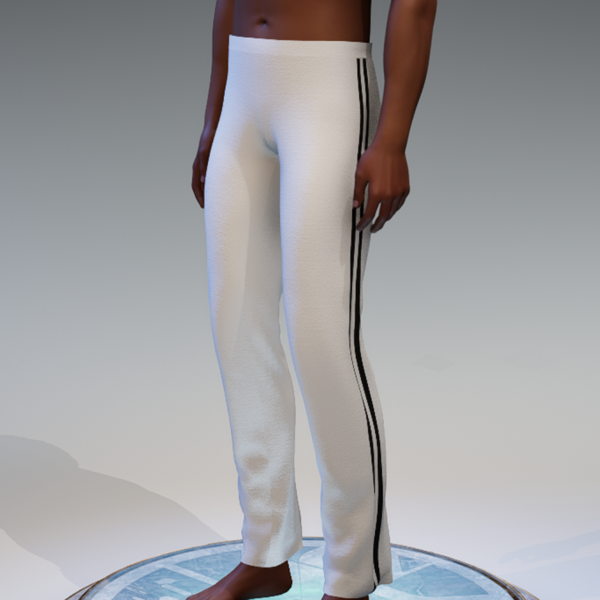 White with Black Striped Pants