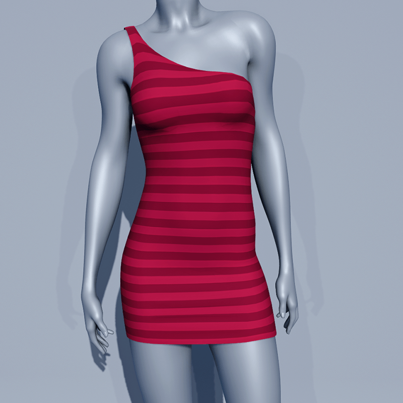 One Shoulder Striped Dress - HotPink