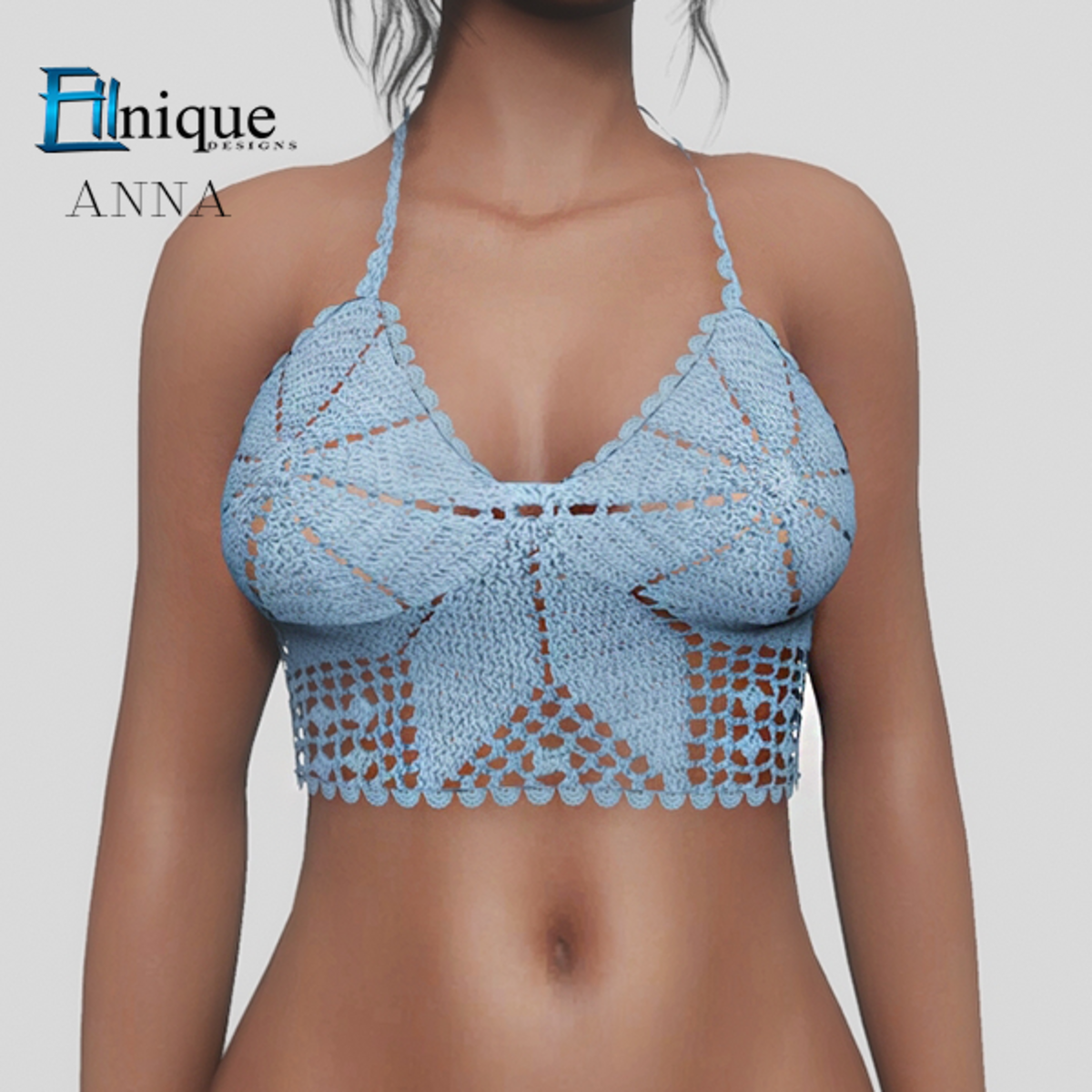 Anna Sky Blue Crochet Knit Top