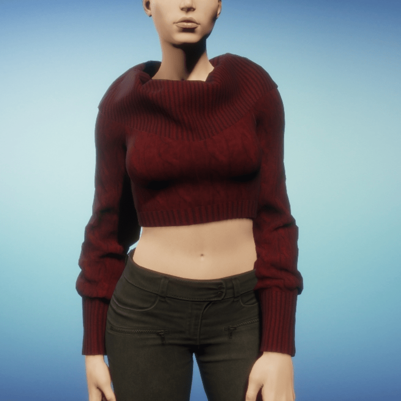 Cropped Cowl Neck Sweater - Red