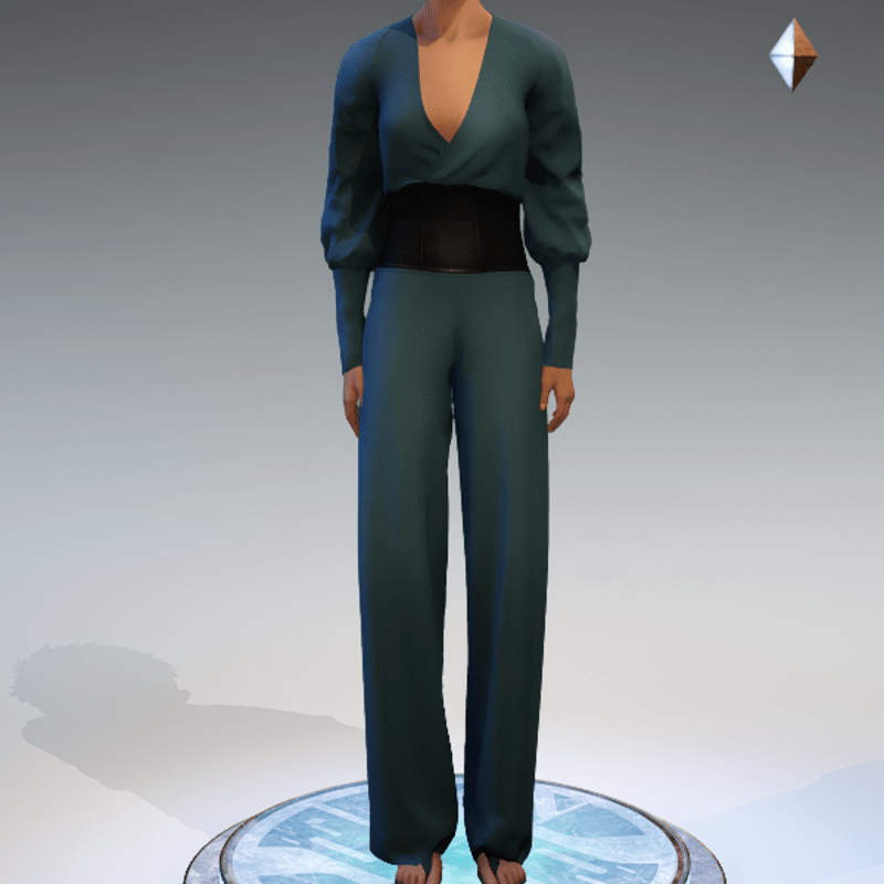 Wrapped Pantsuit - Linen and Leather - Seafoam