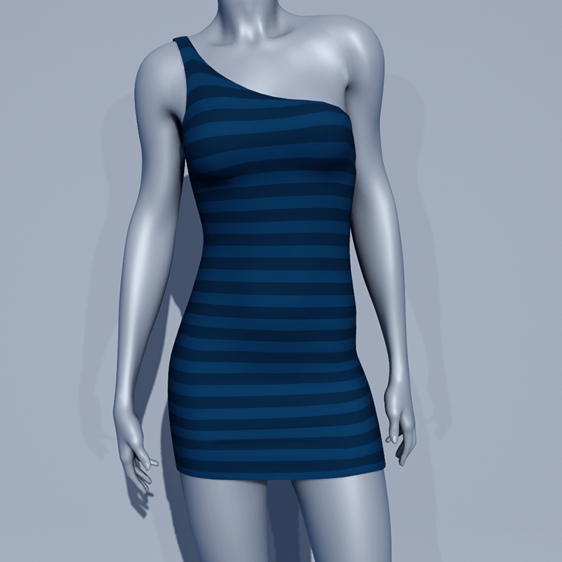 One Shoulder Striped Dress - Blue