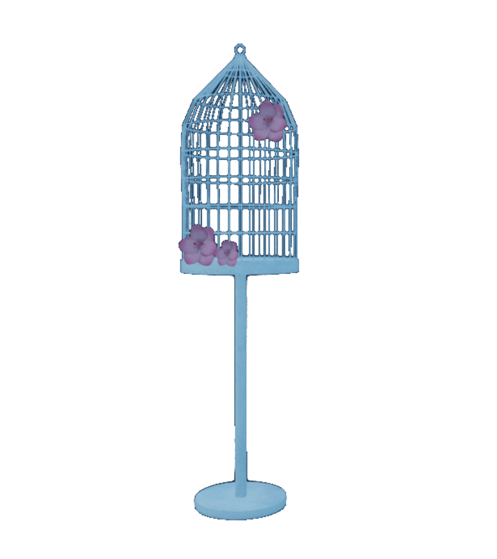Cage with flowers on stand
