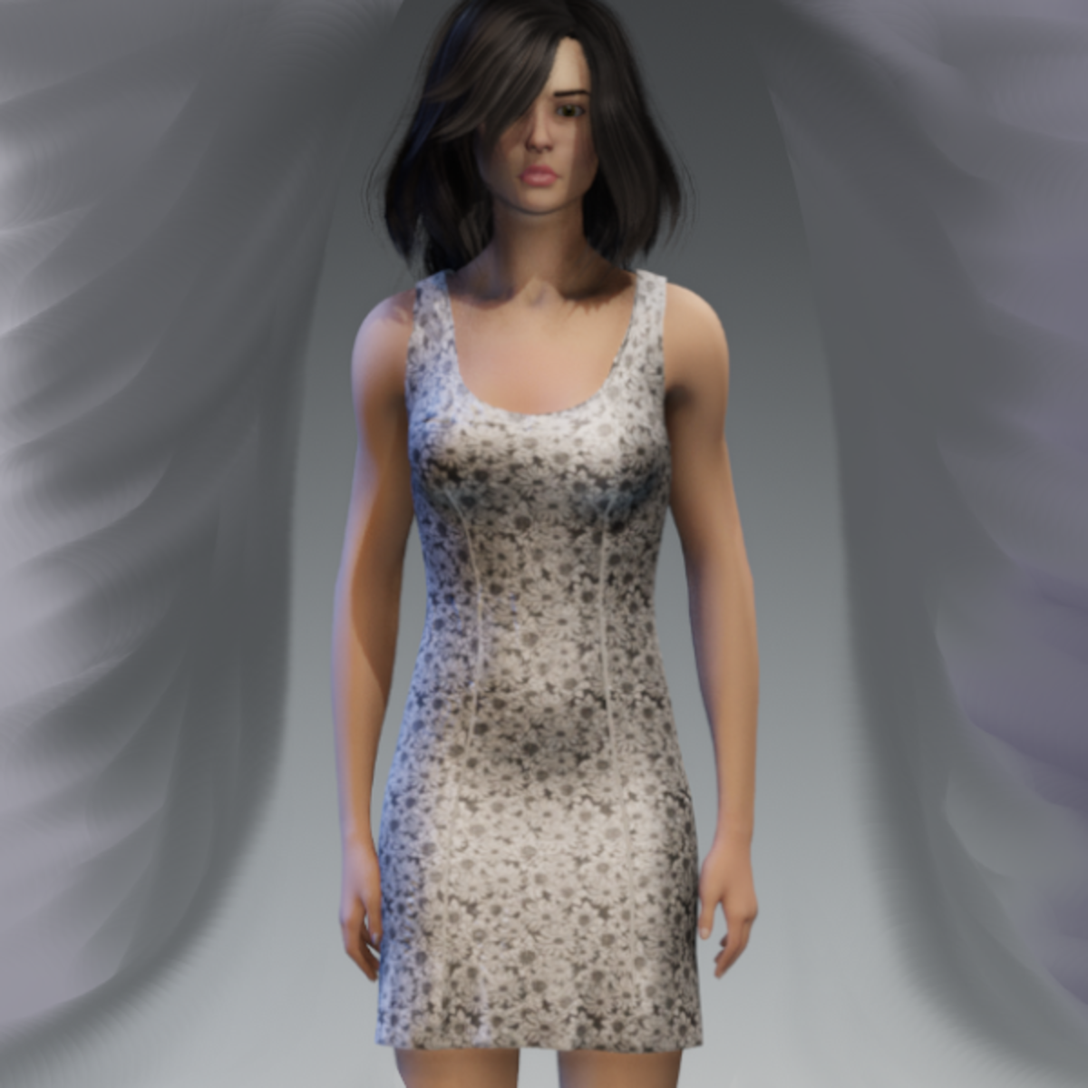 Darted Floral Dress White