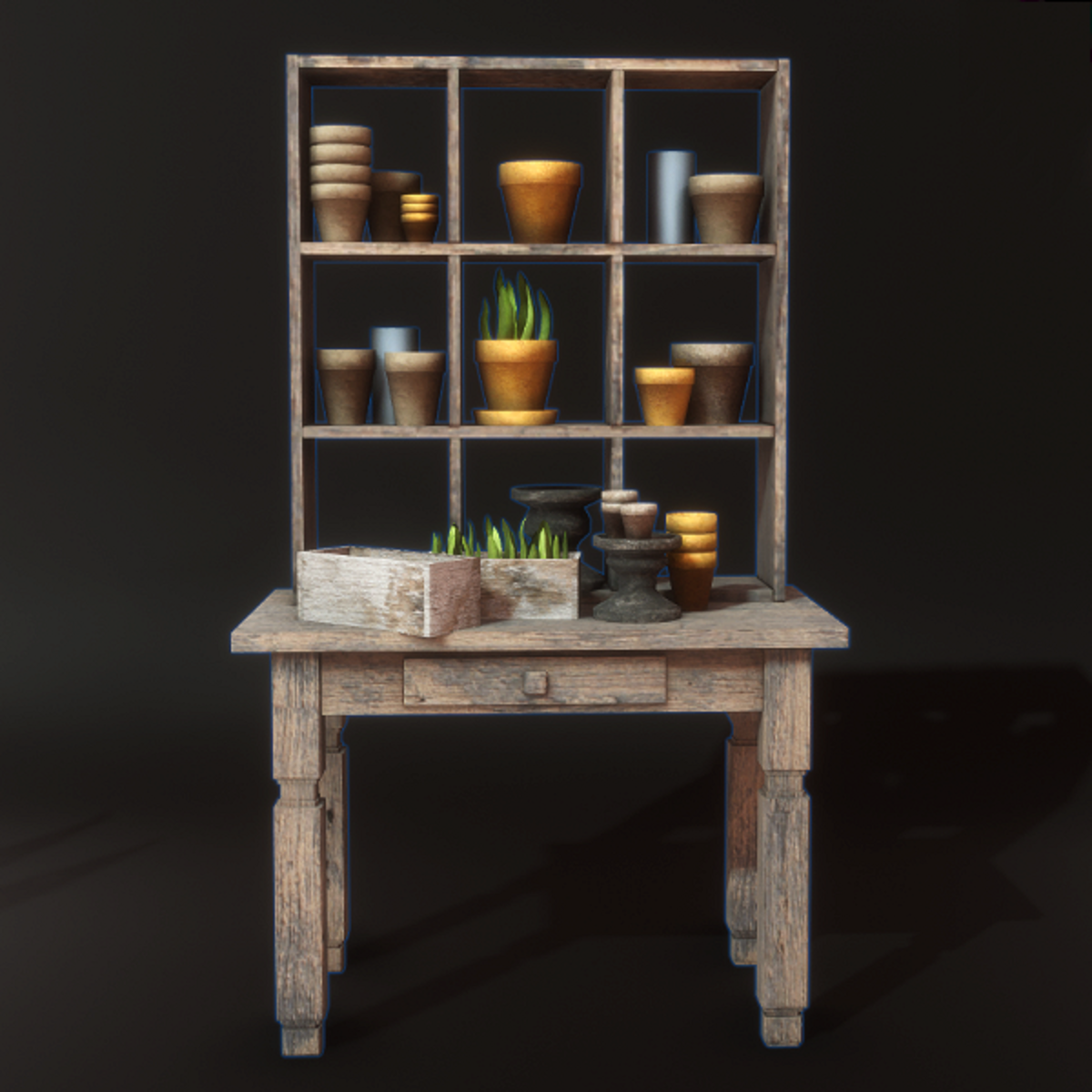 Potting Table with Pots and Plants