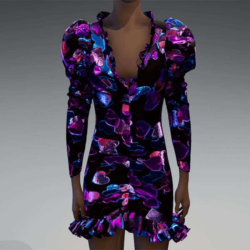 Metallic hearts brocade ruched puff sleeve top